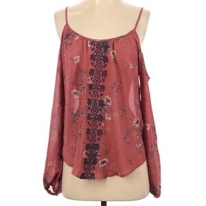 2/$15 Xhilaration- Pink Blue Floral Long Sleeve Cold Shoulder Top – Size M